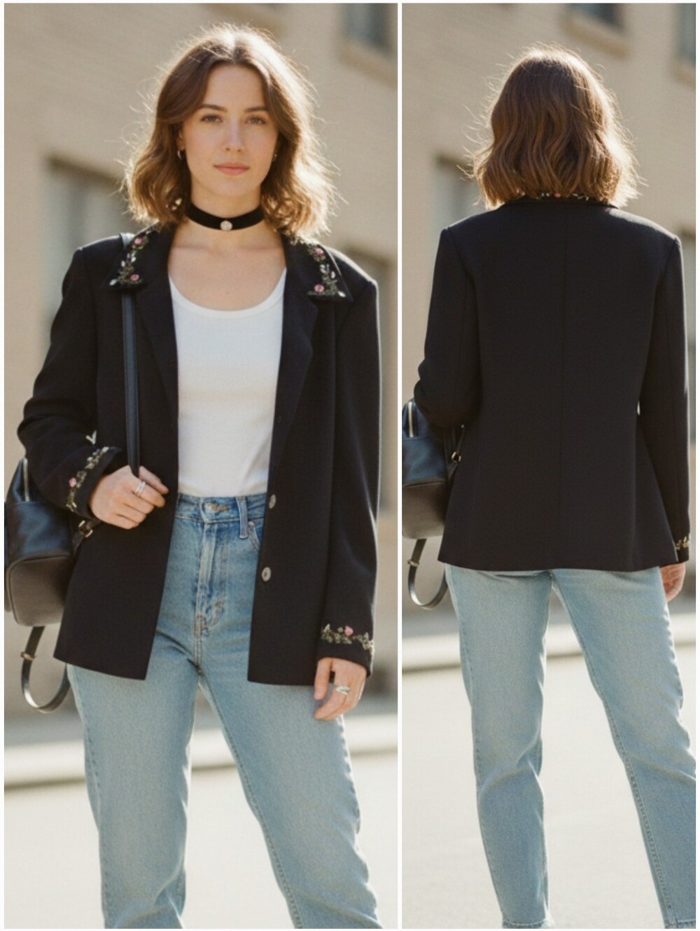 Susan Bristol 8 Vintage 90s Contemporary Preppy Dainty Floral Embroidered Blazer